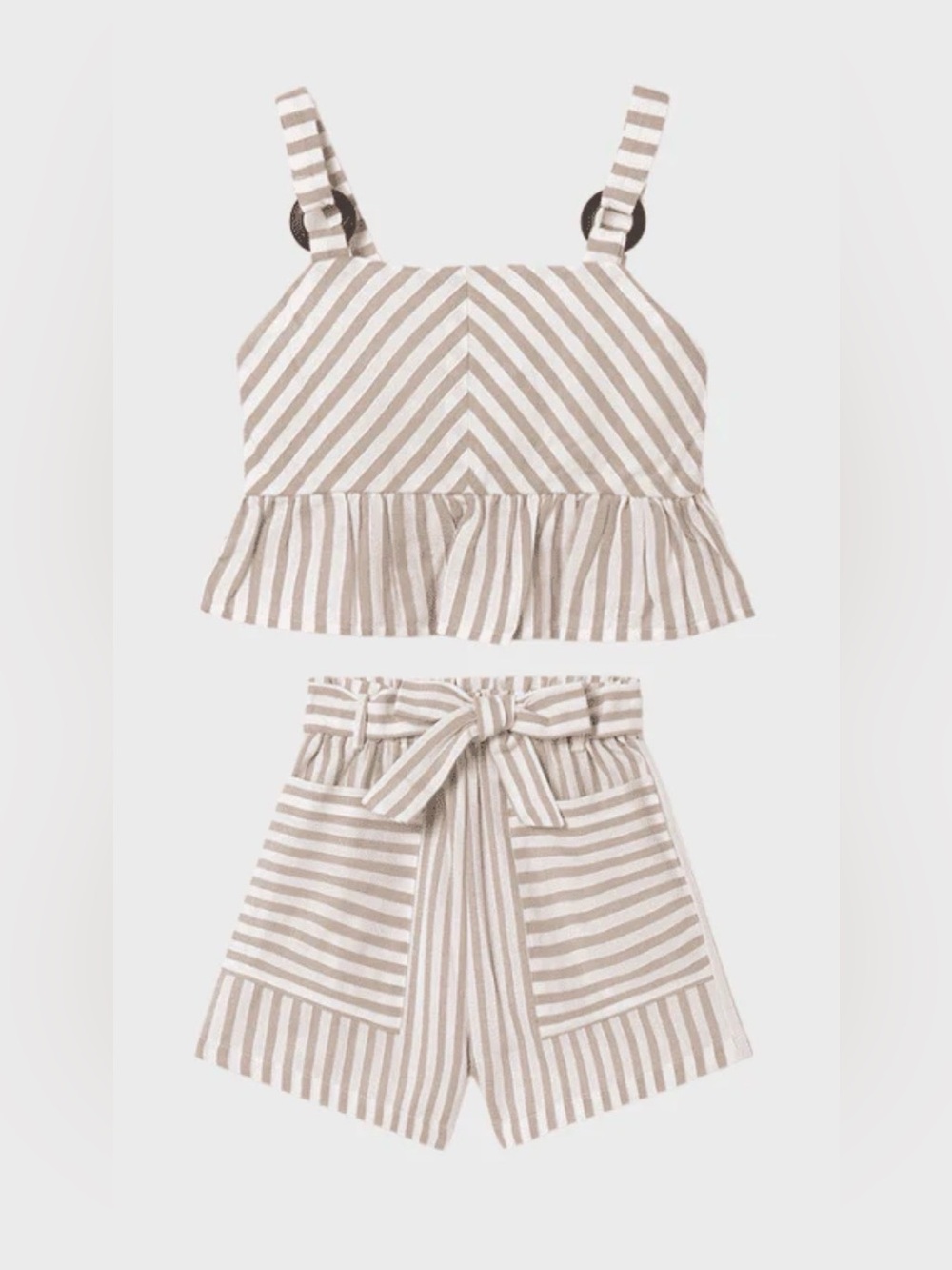 Mayoral Beige & White Striped Elastic-Waist Set